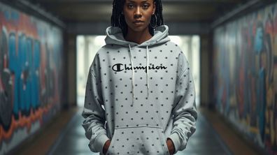 Champion Damen Hoodie All Over Print Weiß Gr. L Kapuzenpullover