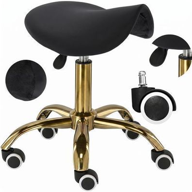 Kosmetikhocker Friseurhocker Rollhocker Drehhocker - Rund, Höhenverstellbar, Schwarz