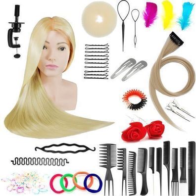 Set Übungskopf Ula 70 Blond, Kunsthaar + 80 Zubehörteile + Halterung