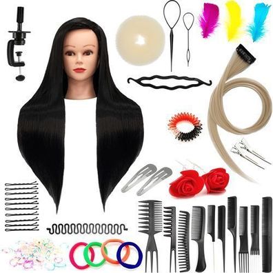 Set Übungskopf Ilsa 60 Black, Kunsthaar + 80 Zubehörteile + Halterung