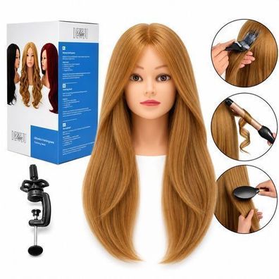 Friseur Übungskopf Ela Echthaar 55 cm - Frisierkopf Trainingskopf + Stativ