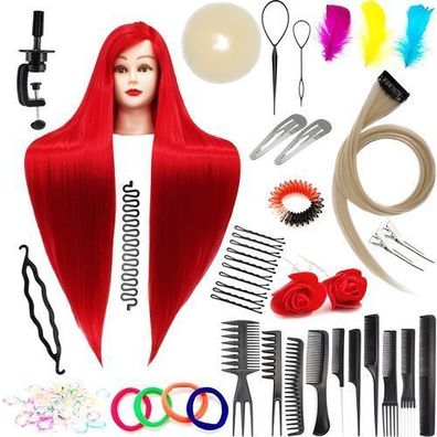 Set Übungskopf Ilsa 90 Red, Kunsthaar + 80 Zubehörteile + Halterung