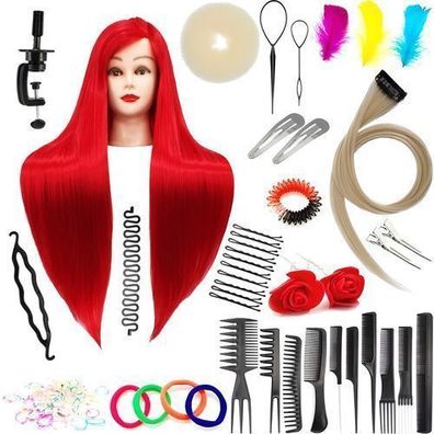Set Übungskopf Ilsa 80 Red, Kunsthaar + 80 Zubehörteile + Halterung