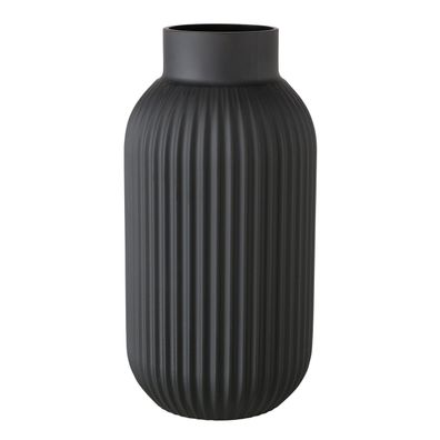 Vase Nordika Glas schwarz 30 cm Ø 15 cm Relief handgearbeitet