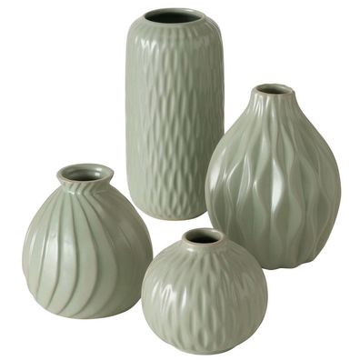 Vase Zalina Set 4 Porzellan grün matt H 9-19 cm