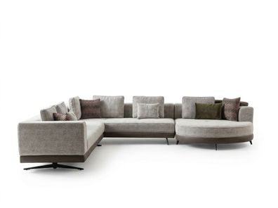 Hellgraues Ecksofa mit runder Recamiere und Stoffbezug (BD)