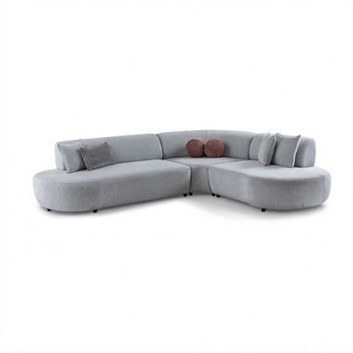 Graues Ecksofa mit geschwungener Form und Stoffbezug (BD)