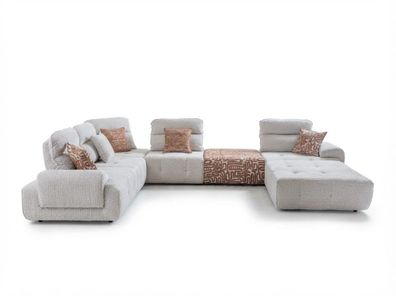 Beiges Ecksofa-Set mit Ottomane und Stoffbezug (BD)