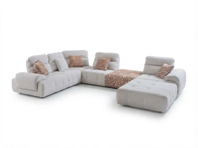 Beiges Ecksofa-Set mit Ottomane und Stoffbezug (BD)