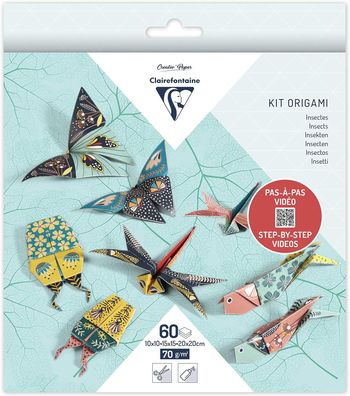 Clairefontaine 95366C - Packung Origami Papier mit 60 Blatt, beidseitig bedruckt, 3 F