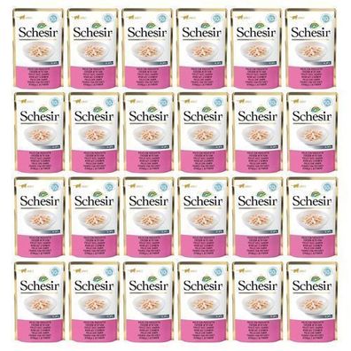 Schesir Nassfutter für Katzen, 24 x 50 g, Hühnerfilets mit Schinken