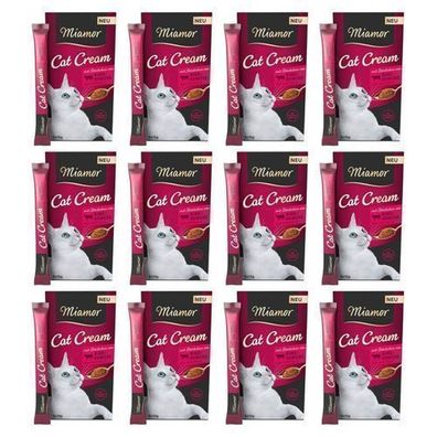MIAMOR Cremige Katzenleckerei: Creme-Pasta mit Rindfleisch und Gemüse, 60 x 15 g