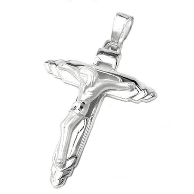 Anhänger 49x35mm Kreuz mit Jesus glänzend matt Silber 925