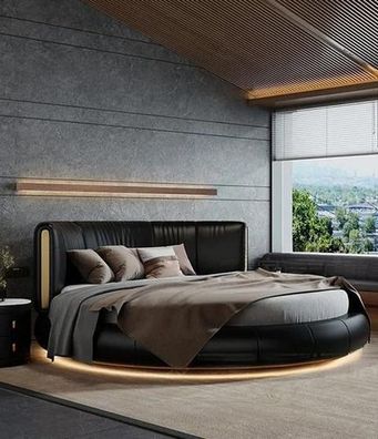 Designer Schwarzes Rundbett Beleuchtungsbett Luxuriöses LED Bett Sofort