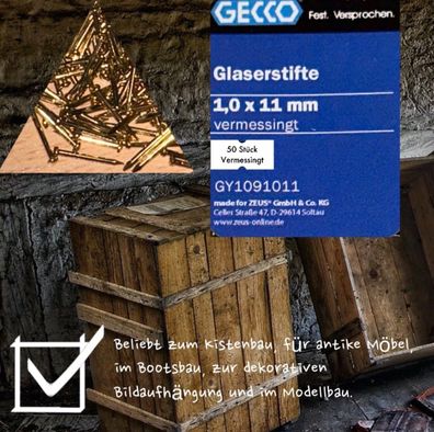 50 kleine Nägel vermessingt Glaserstifte Modellbau fein 1,0x11mm