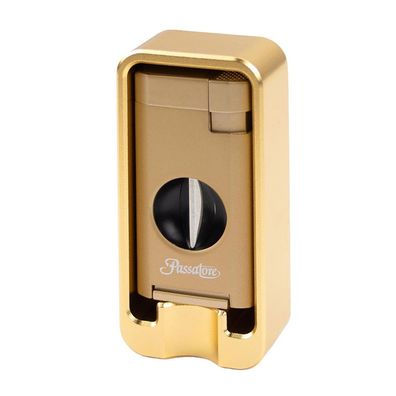 Passatore Zigarrenfeuerzeug Jet Flame, gold mit Cutter und Aschenbecher