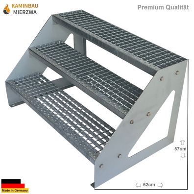 Stahltreppe Treppe Freistehend 3 Stufen Verzinkt H:57cm