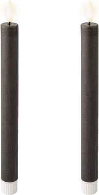 Lumineo LED Spitzkerzen Echtwachs grau 2er-Set 2,2x24,5cm