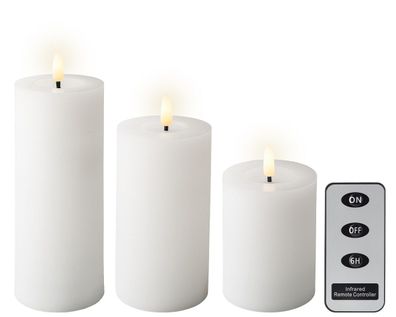 Lumineo LED Kerzen 3Set weiß warm/weiß Flacker-Effekt Fernbedienung
