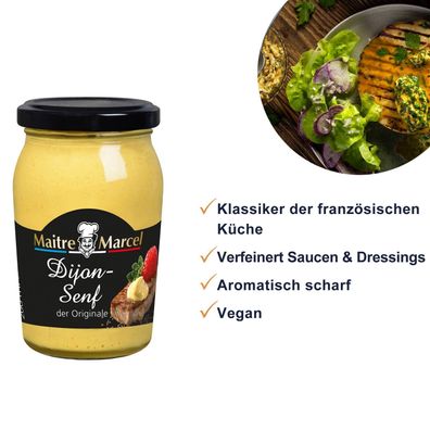 Maitre Marcel Senf-Set 3 Sorten Senf Dijon Grobkörnig Honigsenf 3x200ml