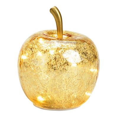 LED Dekolampe Apfel Glas 10er LED Lichterkette Timer Ø11cm gold
