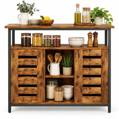 Braune Sideboard im Loft-Stil, 90 x 35 x 80 cm, mit offenen Regalböden