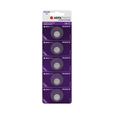 Agfaphoto Batterie Lithium Knopfzelle CR1220 3V Extreme CR 1220 5er Blister