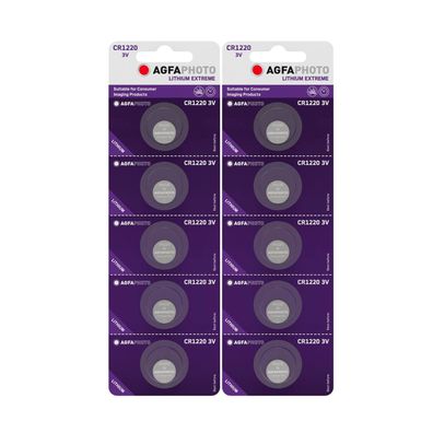 10x Agfaphoto Batterie Lithium Knopfzelle CR1220 3V Extreme CR 1220 im Blister