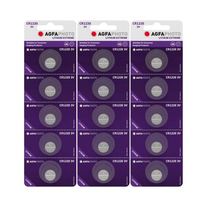 15x Agfaphoto Batterie Lithium Knopfzelle CR1220 3V Extreme CR 1220 im Blister
