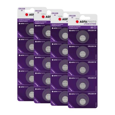 20x Agfaphoto Batterie Lithium Knopfzelle CR1220 3V Extreme CR 1220 im Blister