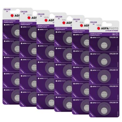 30x Agfaphoto Batterie Lithium Knopfzelle CR1220 3V Extreme CR 1220 im Blister