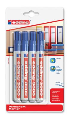 Edding Permanentmarker 3000 1,5-3 mm blau 4er-Blister