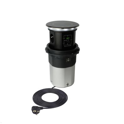 TecLines TVS012B versenkbare 3-fach Steckdose mit USB A/C und Qi Charger