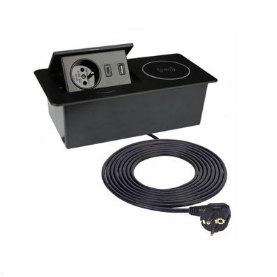TecLines TES015B Einbau Steckdose mit USB A/C Charger, Qi, schwarz