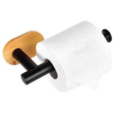 Schwarzer Toilettenpapierhalter aus Bambus und Stahl, 17 cm