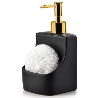 Spülmittelspender mit Schwammbehälter und Schwamm, Keramik, schwarz, 400 ml