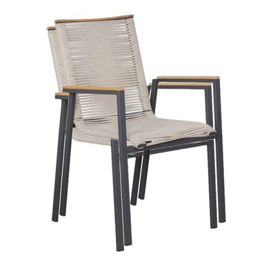 deVries 2x Montana Stapelsessel Gartenstuhl Aluminium/Teak anthrazit/ivory 55 x 66 x