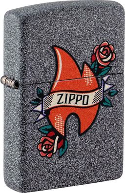 Zippo Benzinfeuerzeug Sturmfeuerzeug, Iron Stone, Tattoo, Grau