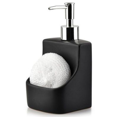 Spülmittelspender mit Schwammbehälter und Schwamm, Keramik, schwarz, 400 ml