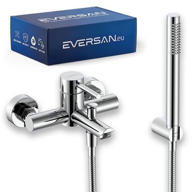 Eversan Badewannenarmatur Premium LOKE Chrom mit Handbrause und Brauseschlauch