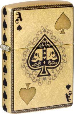 ZIPPO Benzinfeuerzeug, Sturmfeuerzeug, "Ace of Spades", 540° Gravur, Messing