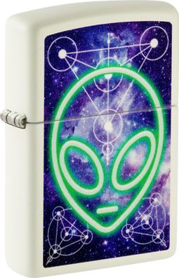 ZIPPO Benzinfeuerzeug, Sturmfeuerzeug, "Alien", Glow in the Dark, weiß lila