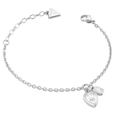 Guess Schmuck Damen-Armband Herz Charm Silberfarben L JUBB06360JWRHL