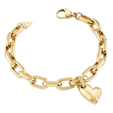 Guess Schmuck Damen-Armband Fluid Heart Charm Goldfarben L JUBB06442JWYGL