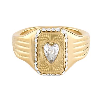 Guess Schmuck Damenring Love Tag Signet Goldfarben JUBR06356JWYG