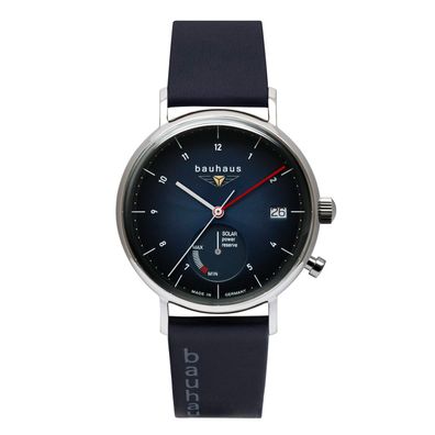 Bauhaus 2112-3 Herrenuhr Solar mit Lederarmband, Akkustandanzeige, 41mm