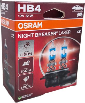 HB4 12V 51W P22d NIGHT BREAKER® LASER + 150% mehr Helligkeit 2 St. OSRAM