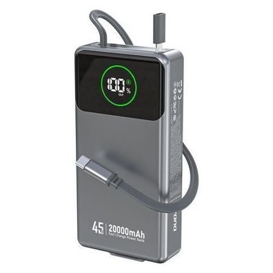 K31 Pro 20000mAh Powerbank mit einziehbarem USB-C-Kabel, 45W - Grau