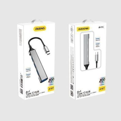 Hub-Splitter-Adapter von USB-C-Buchse auf 4x USB, schwarz/grau