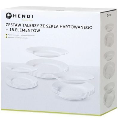 Set mit 18 Tellern aus gehärtetem Glas - Hendi 795224